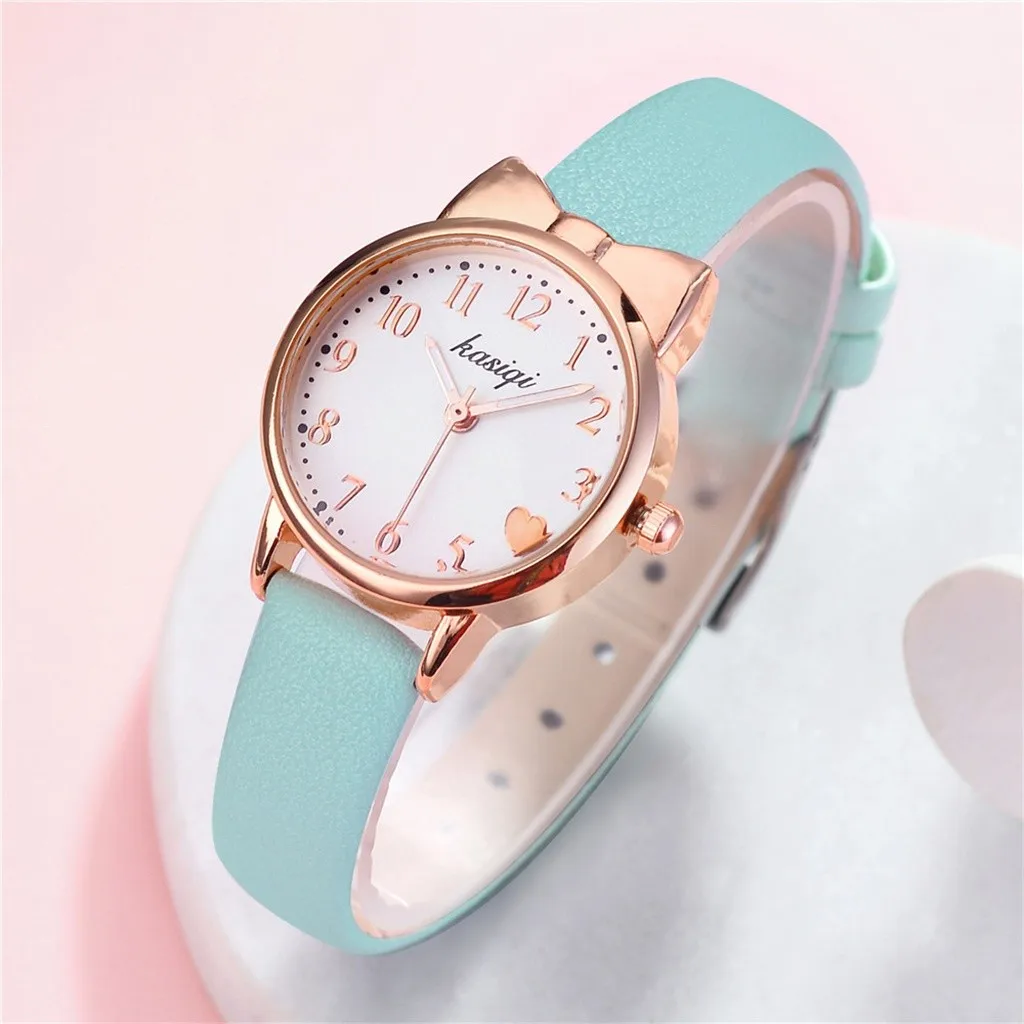 Новые персональные часы с кошачьими ушками женские студенческие ремешком модные