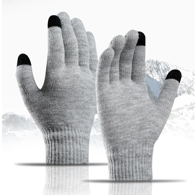 

New Knitted Gloves Men and Women Finger Gloves Autumn and Winter Simple Plus Velvet Warm Wool Gloves Touch Screen Gloves 2021
