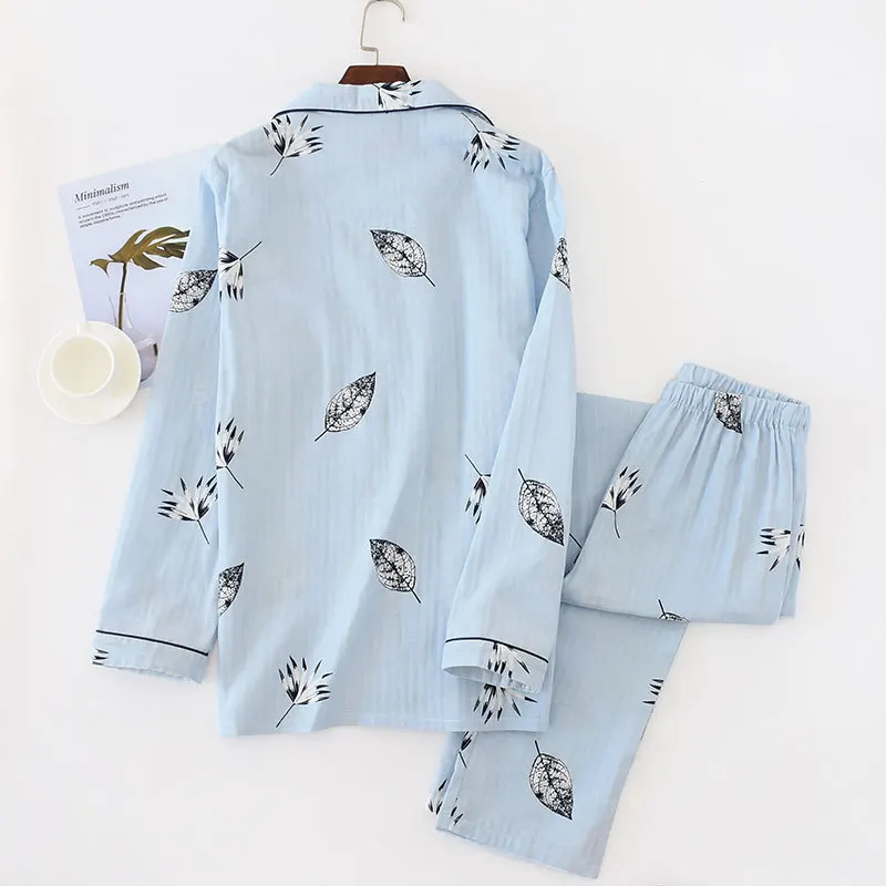 

Spring Summer Men Pure Cotton Gauze Thin Large Size Casual Tracksuit Long Sleeve Trousers Living Set Pajamas