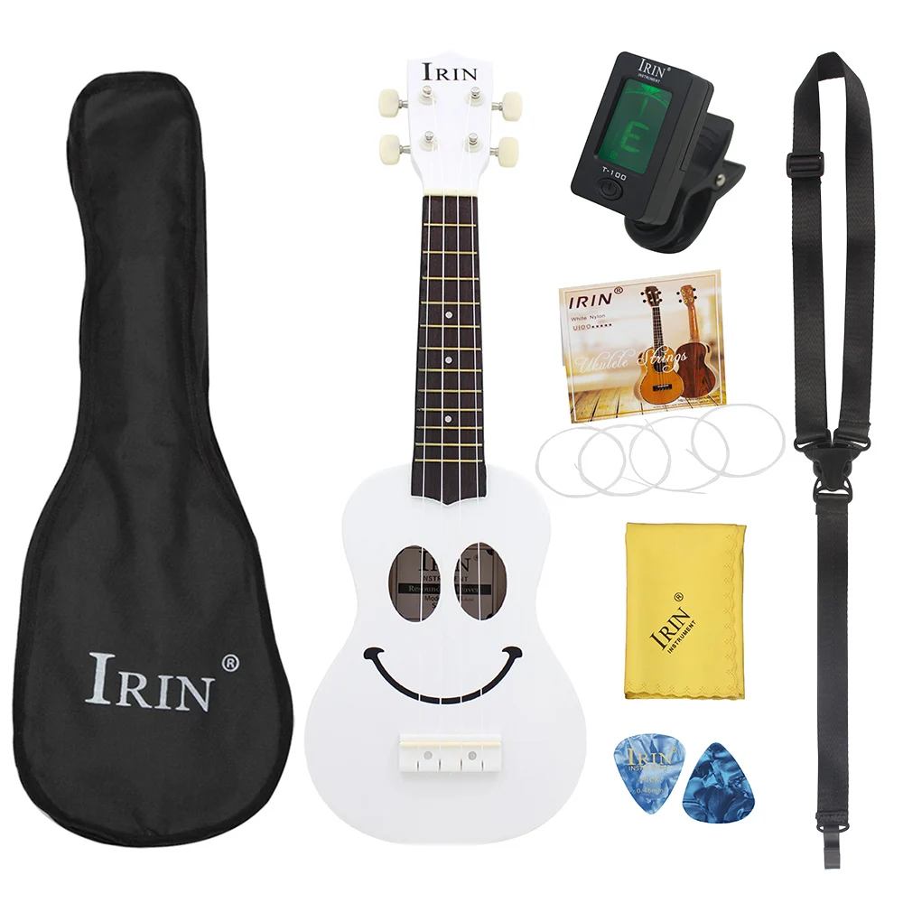 

Укулеле M MBAT, гавайская 4-струнная гитара со смайликом, 21 дюйм, инструмент для начинающих, белая укулеле Сапеле гитара с чехлом для Gig