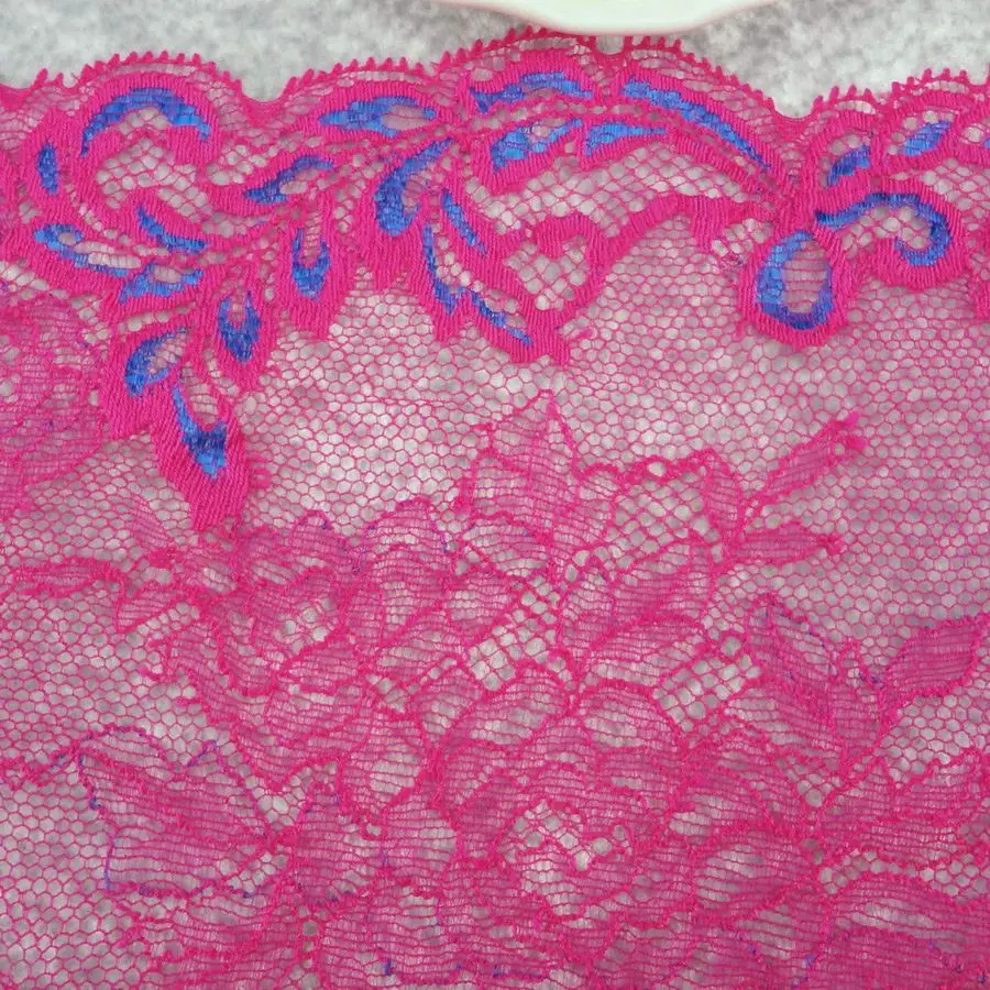 Растягивающаяся эластичная кружевная ткань #113 с розовыми кружевами шириной 16 см