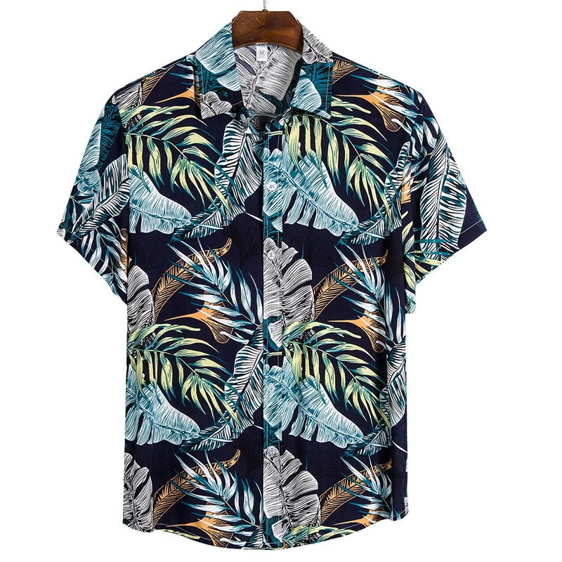 2020 Men Hawaiian Wild Shirts Tropical print Button Blouse Tops New Fashion male Beachwears Casual Short-sleeve Slim Camicia | Мужская