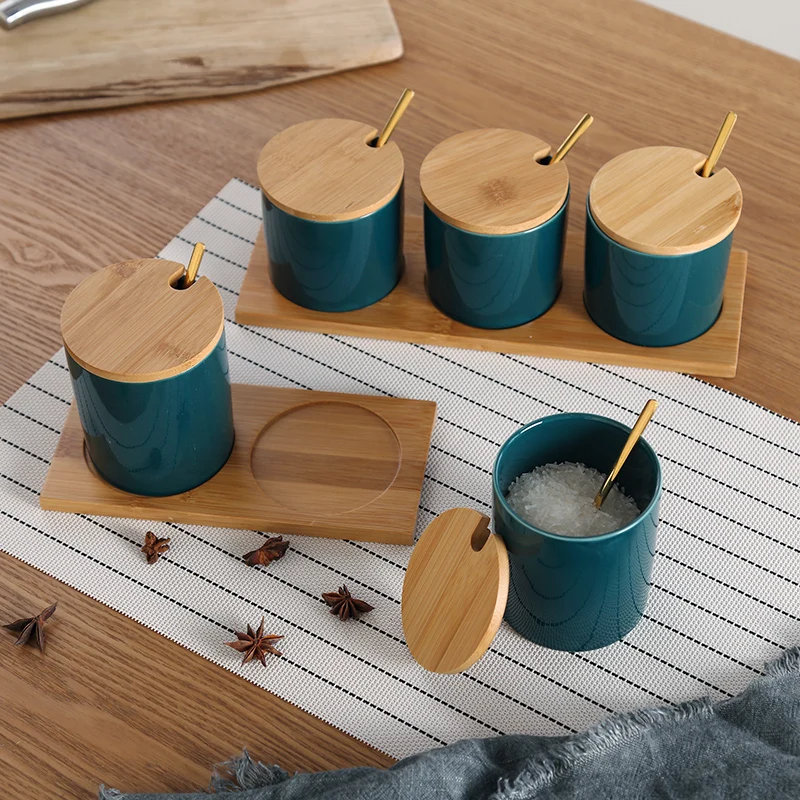 Темно зеленая сахарница домашний кухонный набор керамическая плитка банки с