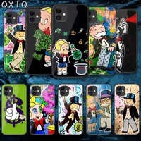 cartoon dollar monopolys tempered glass phone case cover for iphone 5 6 7 8 11 12 s plus xr x xs pro max mini se 2020 black