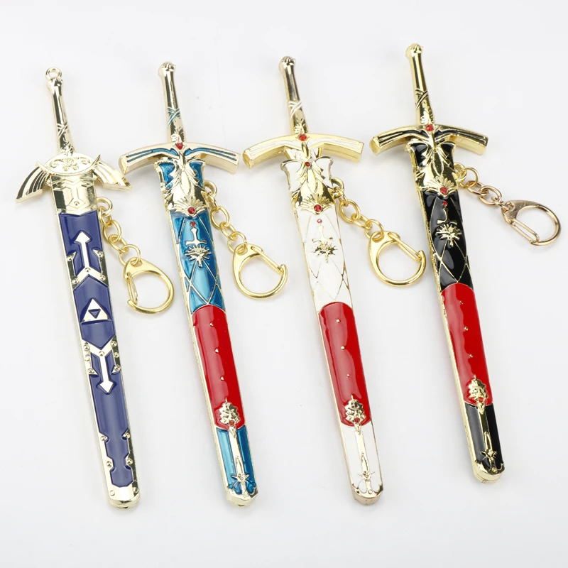 dongsheng FATE Stay Night Saber Keychain Excalibur Morgan Metal Sword Key Chain Ring For Men Car Women Bag Jewelry Chaveiro
