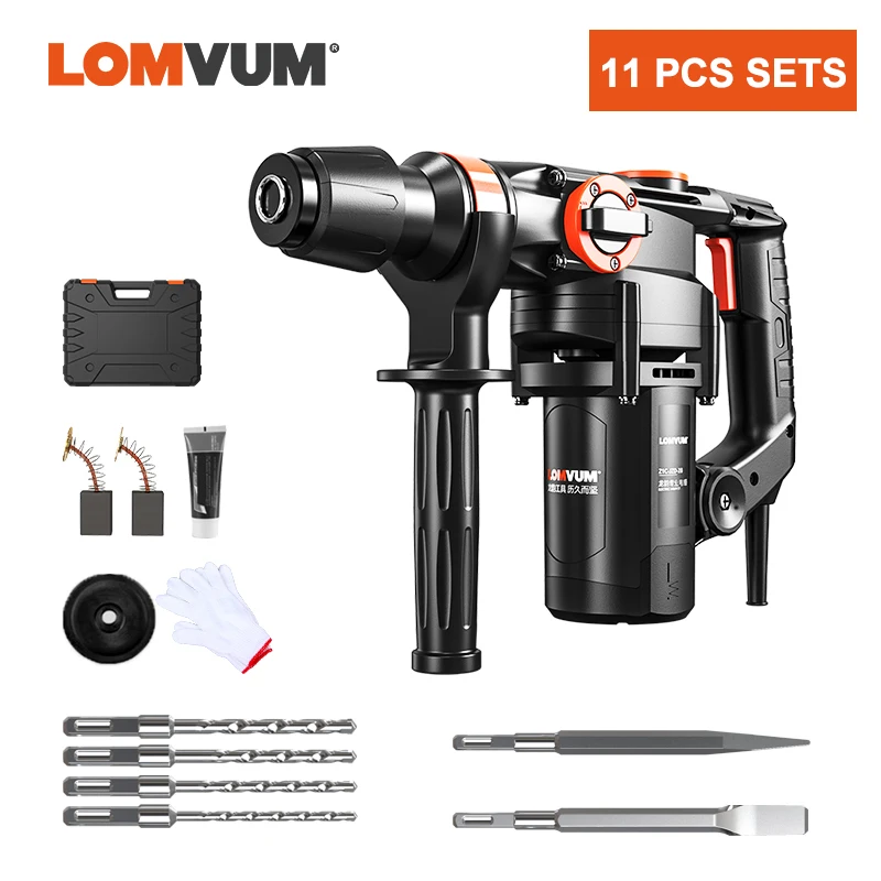 11 PCS SETS LOMVUM 220 В электрический перфоратор, перфоратор, электрическая дрель, перфоратор, 4 функции, электроинструмент, промышленный, 4580 Вт, ударная дрель - Цвет: 11 PCS SETS