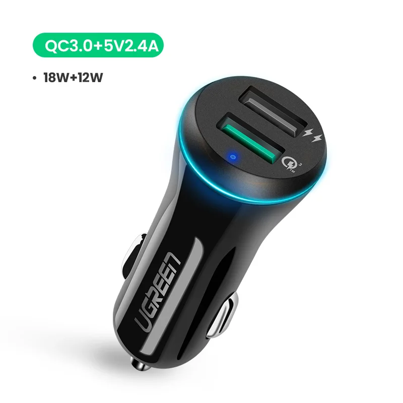 QC3.0 and 5V2.4A Автомобильное зарядное устройство Ugreen Quick Charge 3,0 USB быстрое зарядное устройство для Xiaomi Mi 9 iPhone X Xr 8 huawei samsung S9 S8 QC 3,0 USB Автомобильное зарядное устройство - Тип штекера: QC3.0 and 5V2.4A