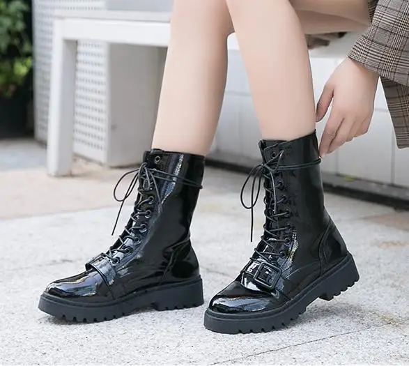 Женские зимние ботинки Модные ботильоны с квадратным каблуком спереди на молнии