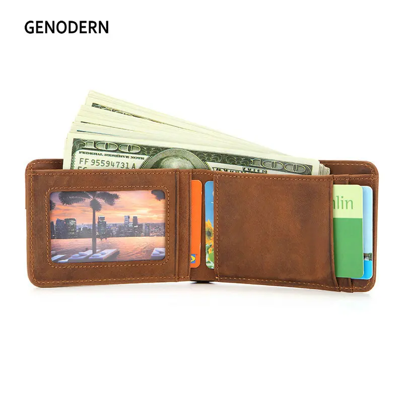 

Мужской компактный кошелек из коровьей кожи, из кожи Crazy Horse