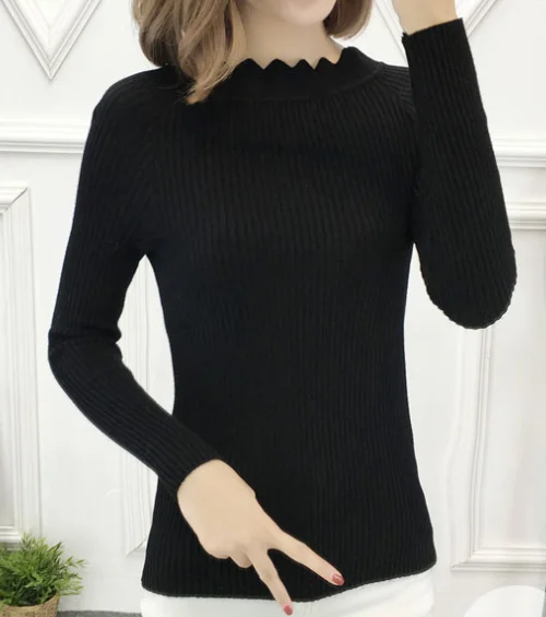 

2021 winter new ladies sweater tops round neck knitted bottoming shirt women White