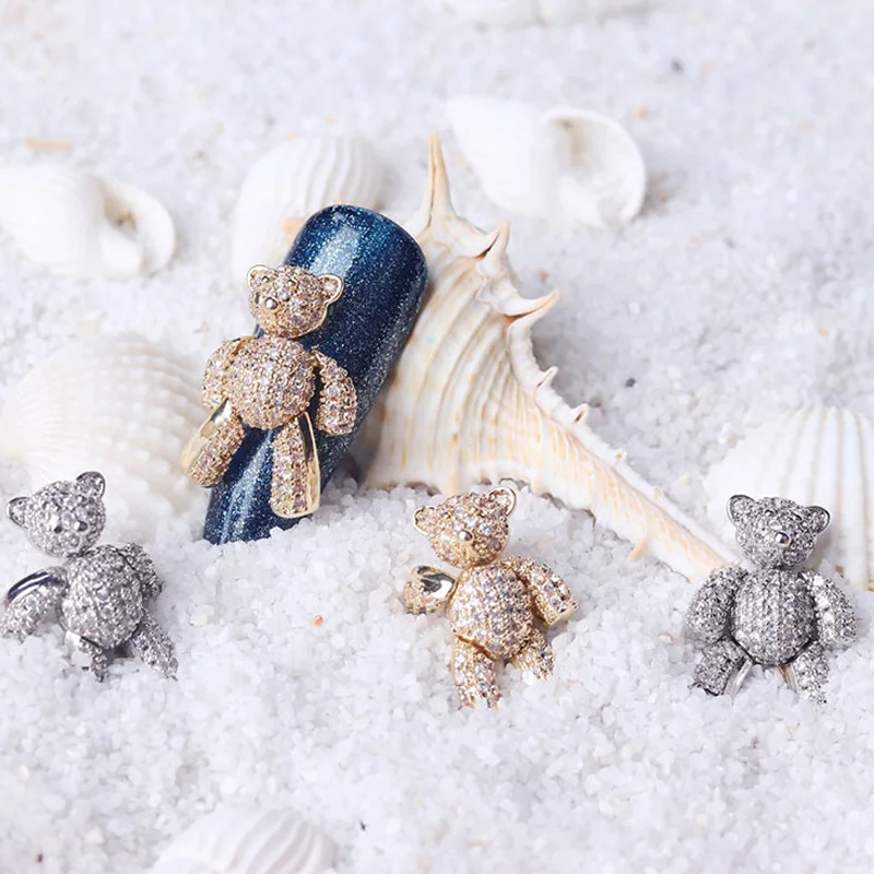 Металлический Циркон 3D Ногти Мишка со стразами кристалл украшение для ногтей