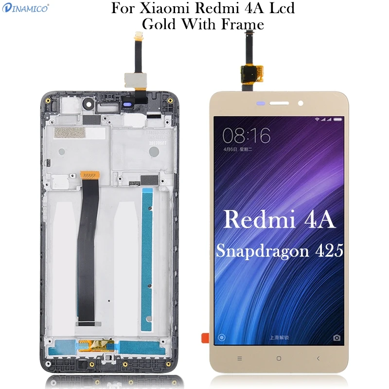 Dinamico, 1 шт., 5,0 дюйма, для Xiaomi Redmi 4A, ЖК-дисплей с сенсорной панелью, стеклянный экран, дигитайзер в сборе с рамкой - Цвет: Gold With Frame