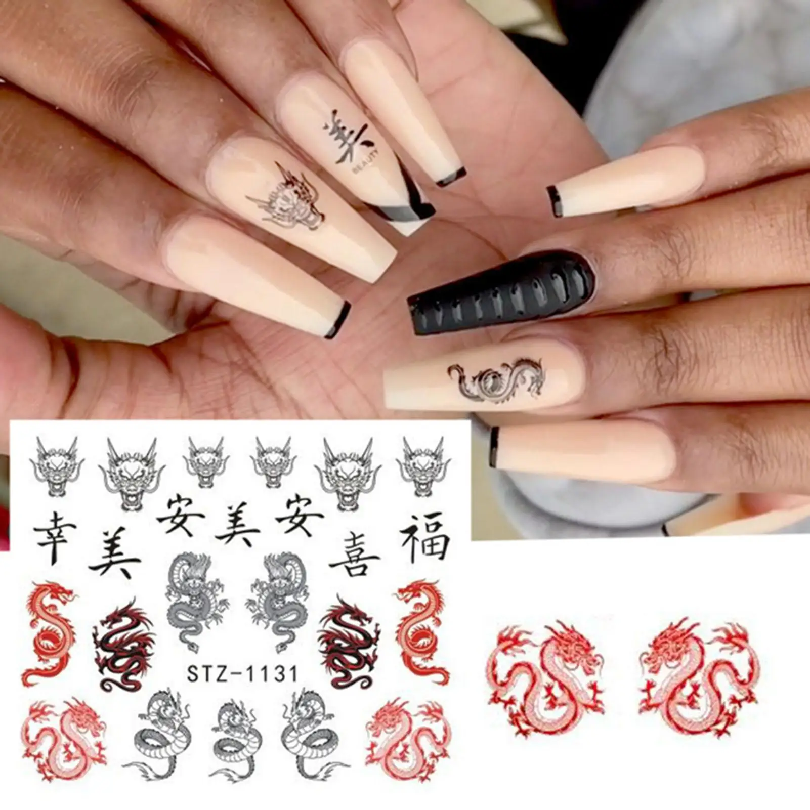 

10Pcs Chinese Dragon Pattern Characters Nail Art Sticker Decal Manicure Decor