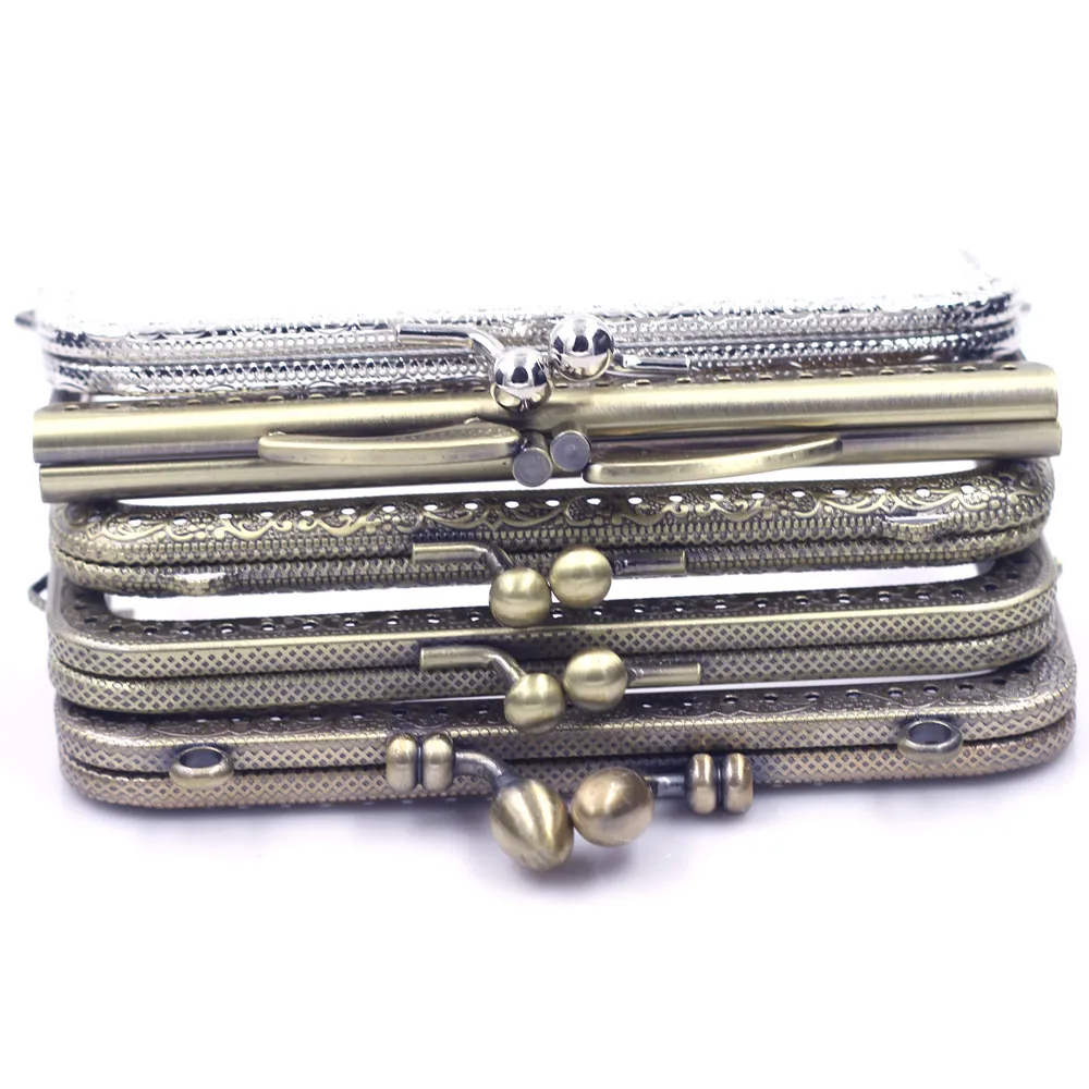 10PCS 12.5cm Square Metal Purse Frames Pouch Bag Kiss Clasps Buckle Handle Fish Tail Bud Ball Head DIY Handbag Accessories Parts