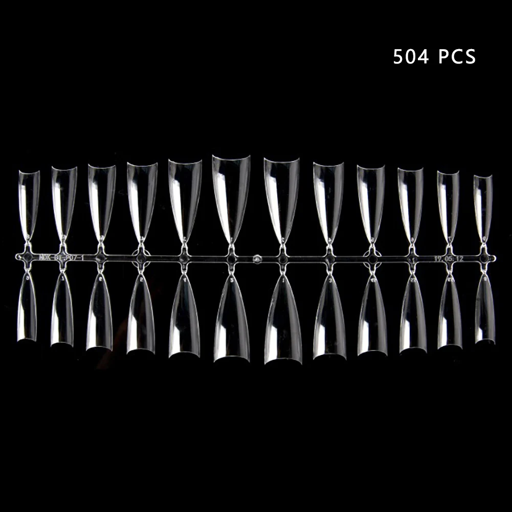 

504pcs Clear Professional Beginner 12 Sizes Reusable Non Toxic Fake Art False Nail Tips Stretchy Salon Artificial DIY Stiletto