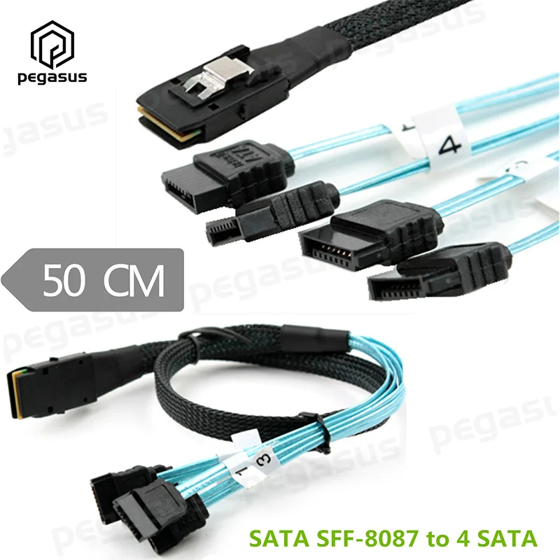 

50CM 6Gbps Mini SAS SFF-8087 to 4*SATA 7-Pin Forward Breakout Cable