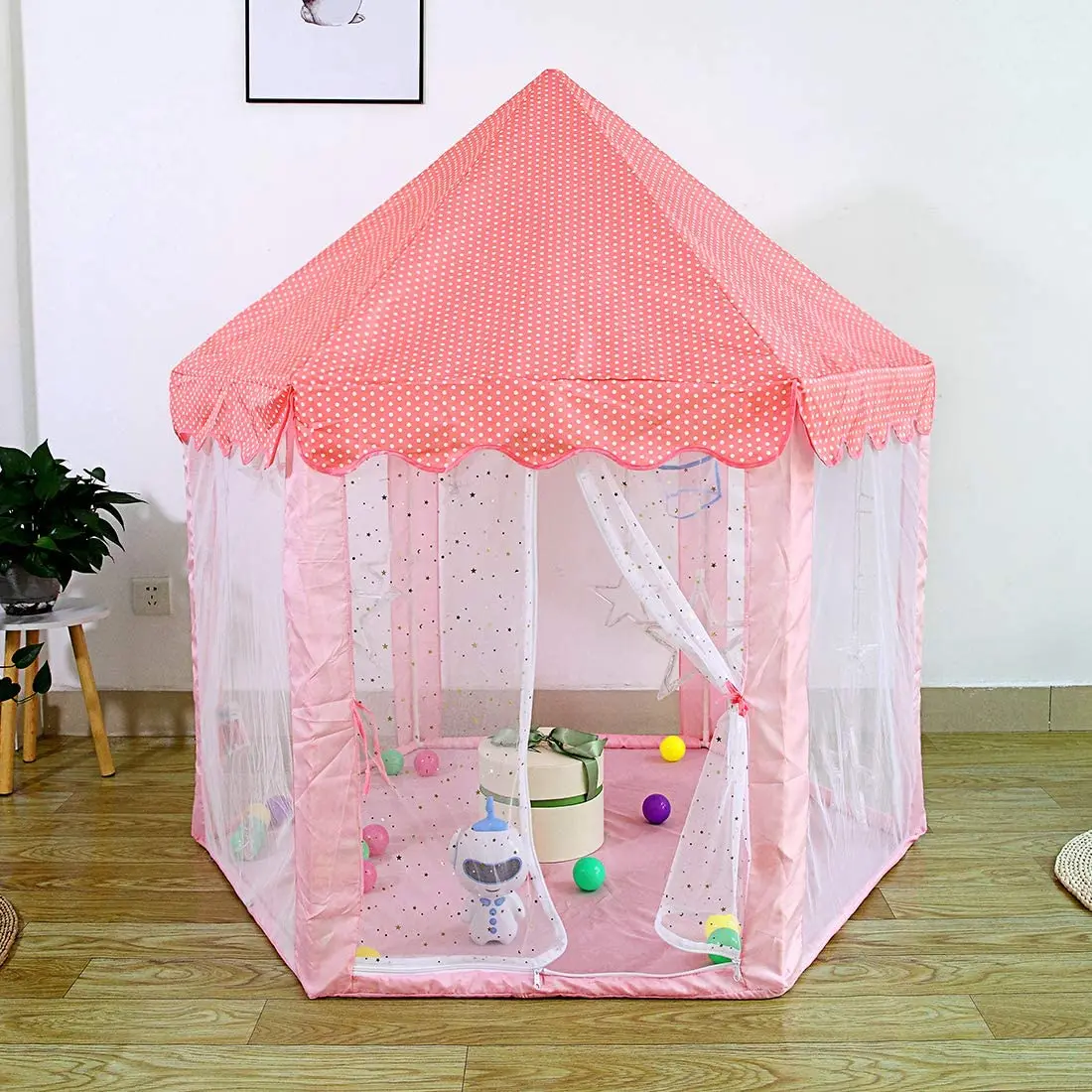 

Princess Castle Play Tent for Little Girls with Lights&Balls,Children Indoor Outdoor Toy House for Girls Birthday Gift