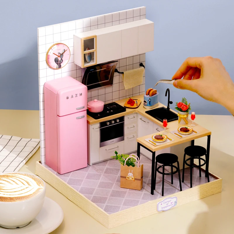 Милые 3D миниатюры кукольный домик Сделай Сам Строительная мебель деревянный кукольный дом игрушки для детей подарки на день рождения Каса мир семян BT027