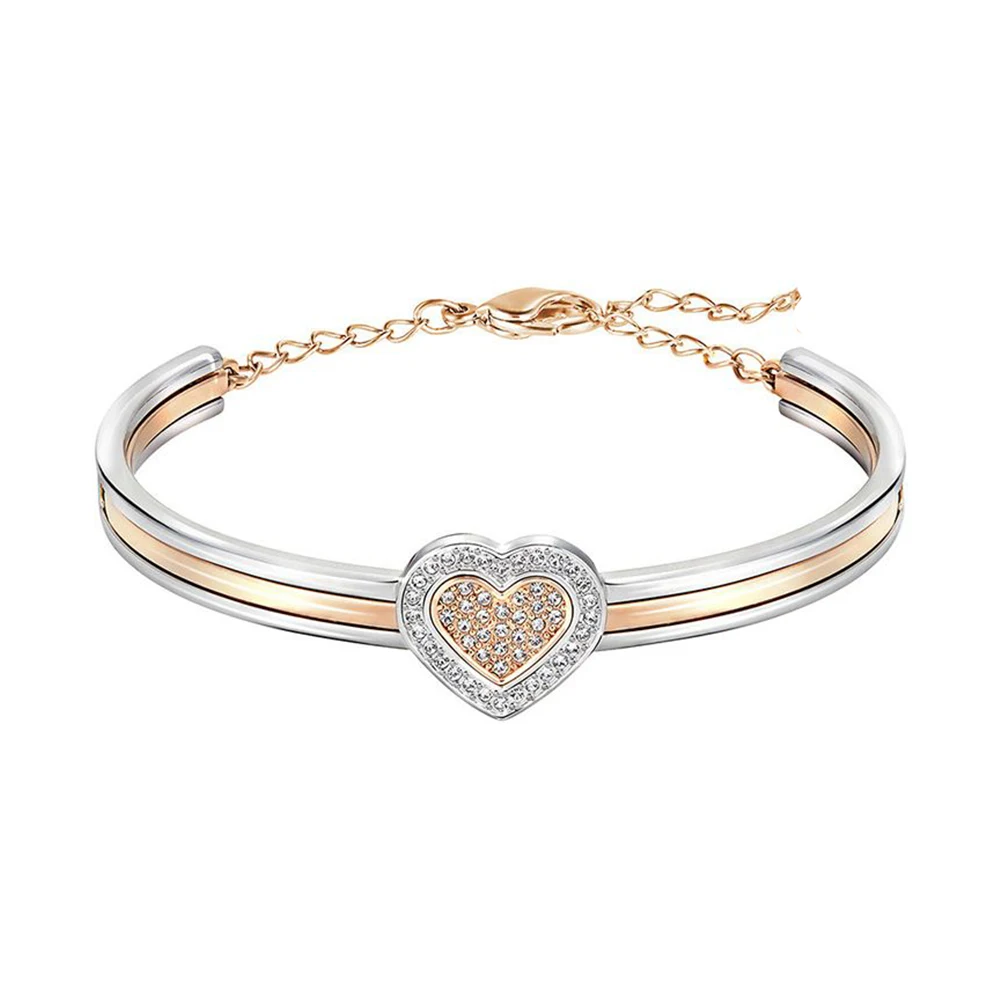 

New Cupid Bangle Double Color Heart Combination Elegant Love Pattern Crystal Give Lovers Best Commemorative Gift Set