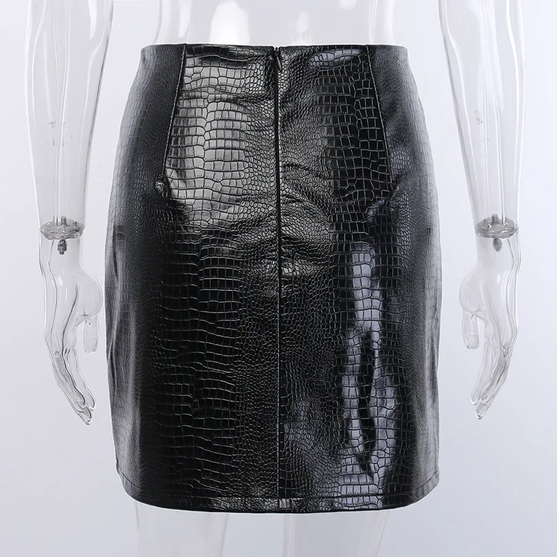 

NewAsia Garden Black PU Leather Skirt Women Autumn Winter Solid Color High Waist Sexy Slim Side Split Mini Skirts Streetwear