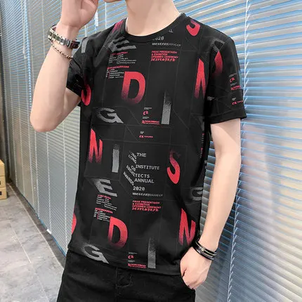 

Men's short sleeve t-shirt summer trend handsome casual half sleeve 3956
