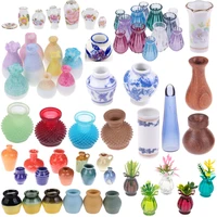 1 2 5 6pcs lot Cute Vintage Porcelain Flowerpot Vase Jar 1 12 Scale Handcrafted Doll House Miniature Dollhouse Accessories