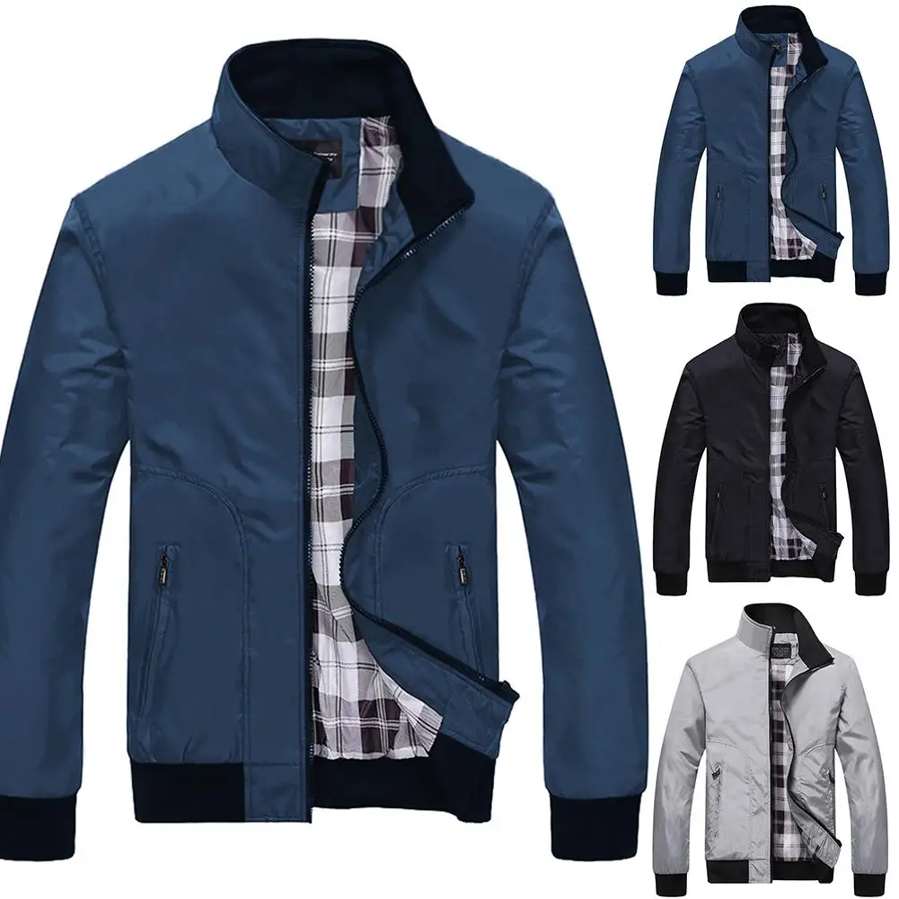 

Winter Jacket men bomber jacket Fashion Contrast color casual stand collar long sleeve baseball uniform Jacket coat