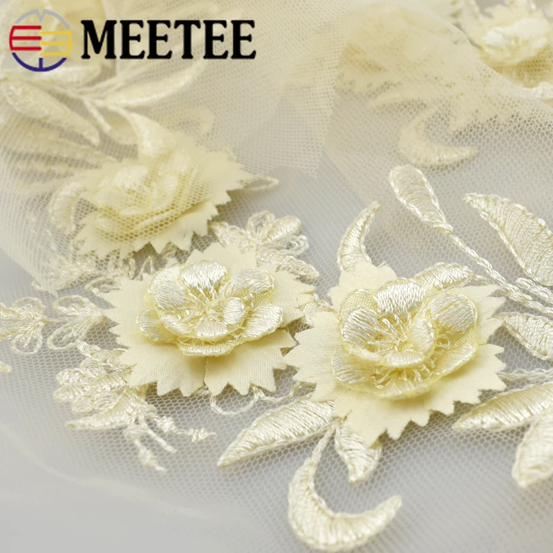 2/5 шт. Meetee 22*11 см 3D цветок вышитая кружевная Аппликация Свадебное платье украшение