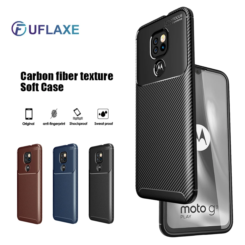 

UFlaxe Soft Silicone Case for Motorola Moto E7 Plus Power Edge Carbon Fiber Texture Ultra-thin Shockproof Cover Moto E 2020