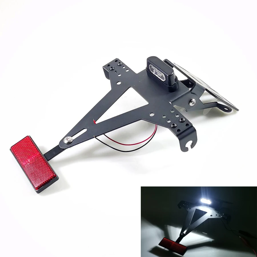 Adjustable Angle Universal Motorcycle License Plate Holder Bracket LED Rear Light Reflector For Yamaha YZF R1 R3 R6 R15 R25 FZ6