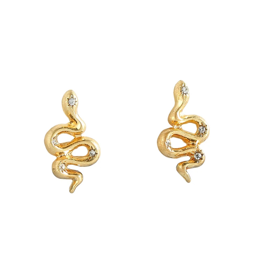 

Summer Women's Small Size Trendy Metal Rhinestone Snake Stud Earrings