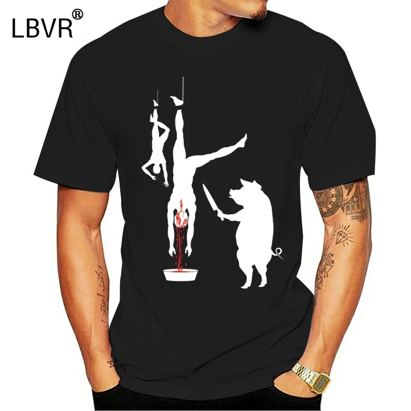 Свиная линия мясника Вегетарианская смешная черная Простая мужская футболка |