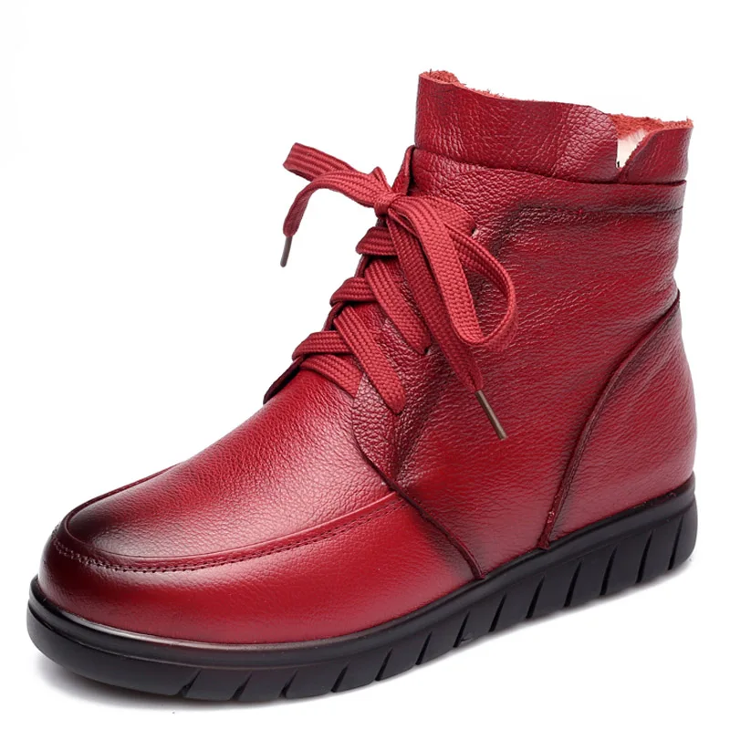 Женские винтажные ботильоны из натуральной кожи зимние теплые ботинки шерсти на