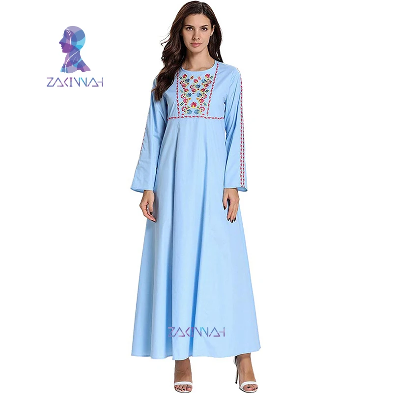 Фото 9020 мусульманского размера плюс вышитое Повседневное платье с длинным рукавом и