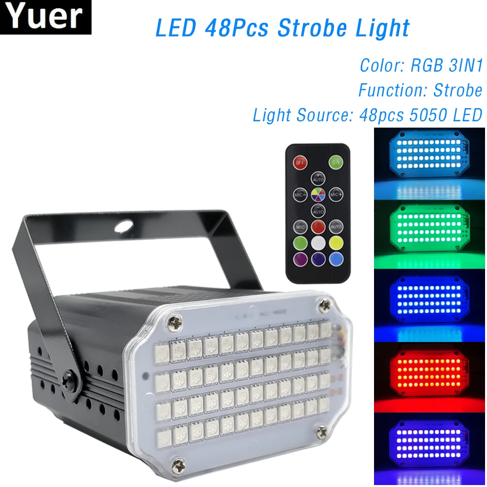 48LEDs RGB 3IN1 Led Strobe Light Remote Sound Control Wash Beam 2IN1 Stage Lights Party DJ Bar Disco Stroboscope Lamp Par Light