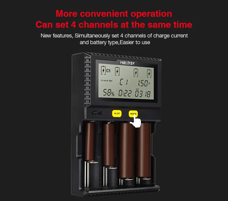 Miboxer C4 VC4 lcd Смарт зарядное устройство для литий-ионных/IMR/INR/ICR/LiFePO4 18650 14500 26650 AA 3,7 1,2 V 1,5 V батареи D4