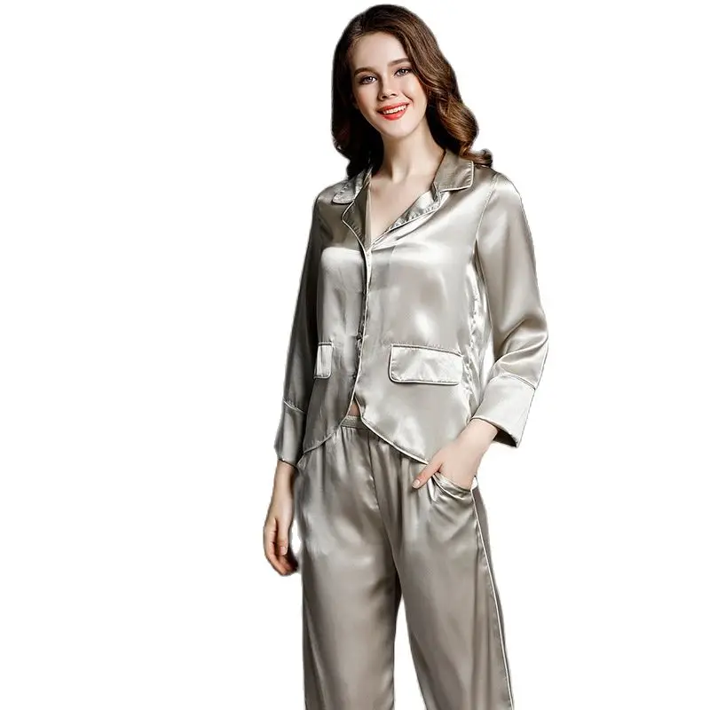 T77148 Wholesale Pajamas Women Sleepwear Two-piece Leisurewear Suit Noble 100% silk Pajama Set