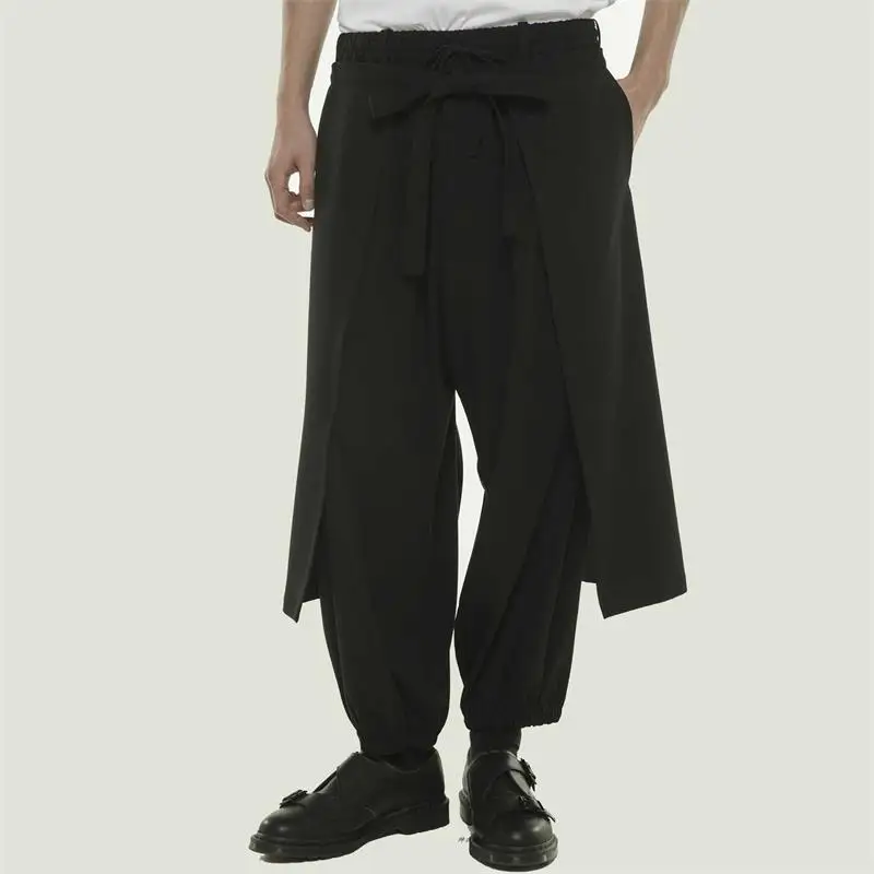 Men of new spring and summer fund is false two skirt trousers leisure loose knickerbockers comfortable tide pure color trousers