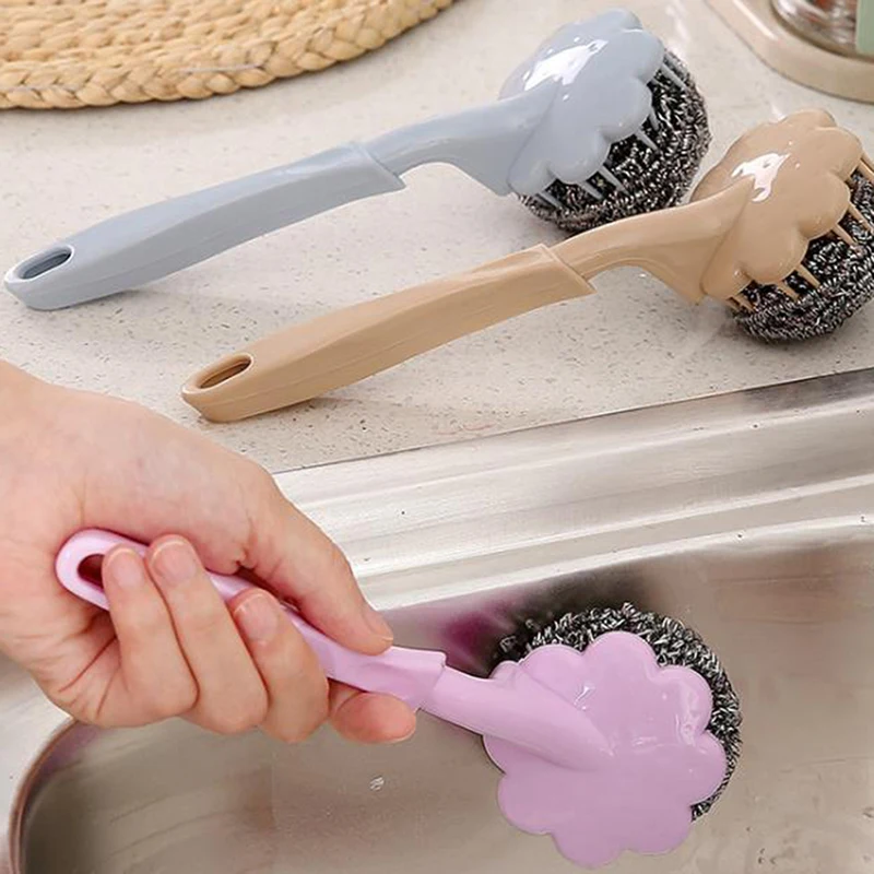 Проволочная шариковая щетка из нержавеющей стали с длинной ручкой кухонная