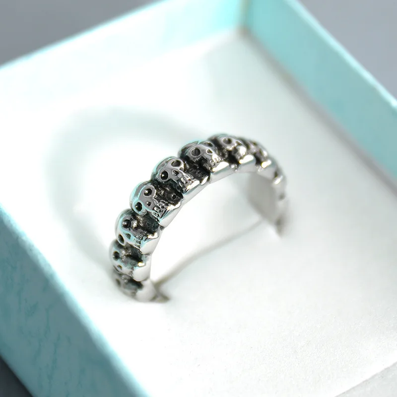 Винтаж Милый злой череп кольцо Ювелирное Украшение серебряного цвета панк со