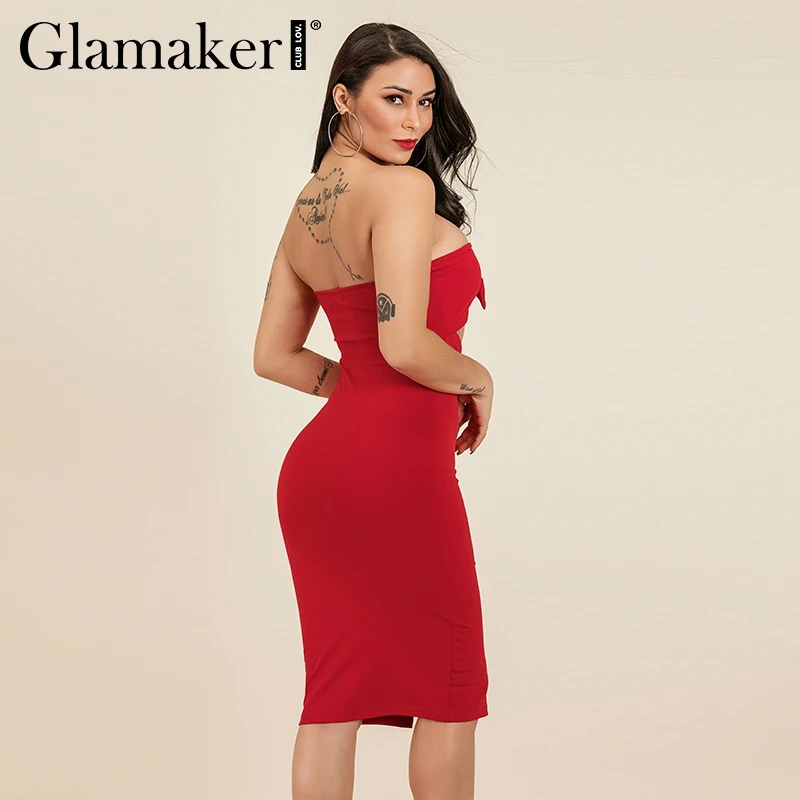 Женское вечернее платье-миди с бантом Glamaker черное облегающее платье разрезом и