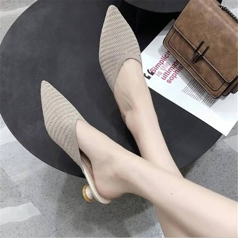 Женские шлепанцы на толстом каблуке летние корейские с открытым носком | Обувь