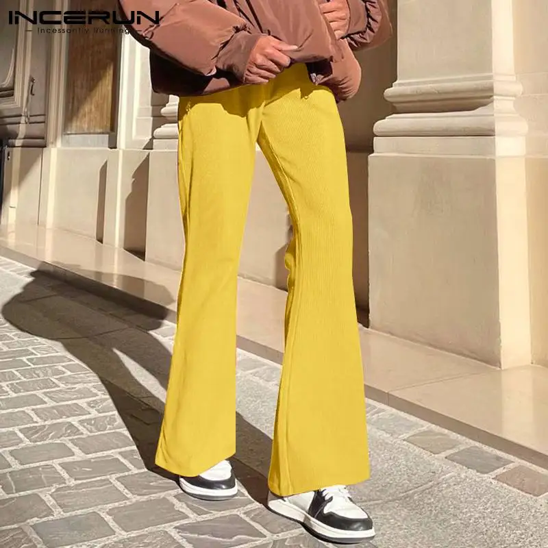 

2022 Men Pants Solid Color Drawstring Streetwear Pockets Joggers Folds Wide Leg Trousers Men Workout Casual Pantalon 5XL INCERUN
