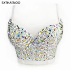 Блестящий укороченный топ SXTHAENOO, стразы, с открытой спиной, сексуальный бюстгальтер для вечерние, клубный Топ