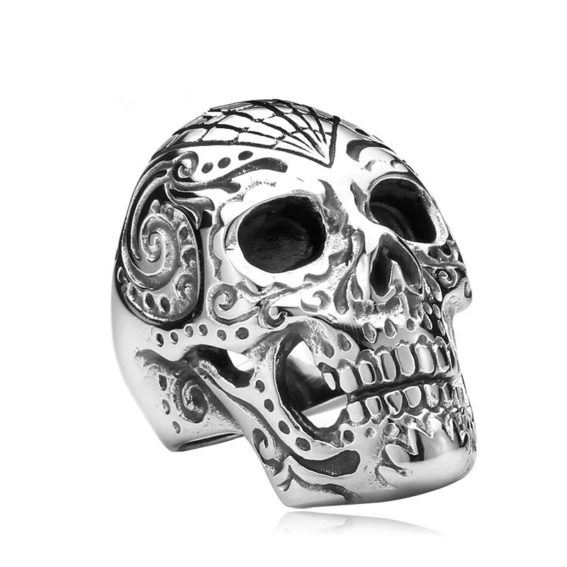 

Cool Mens Stainless Steel Skull Ring For Male Vintage Punk Jewelry Accessories Party Gift