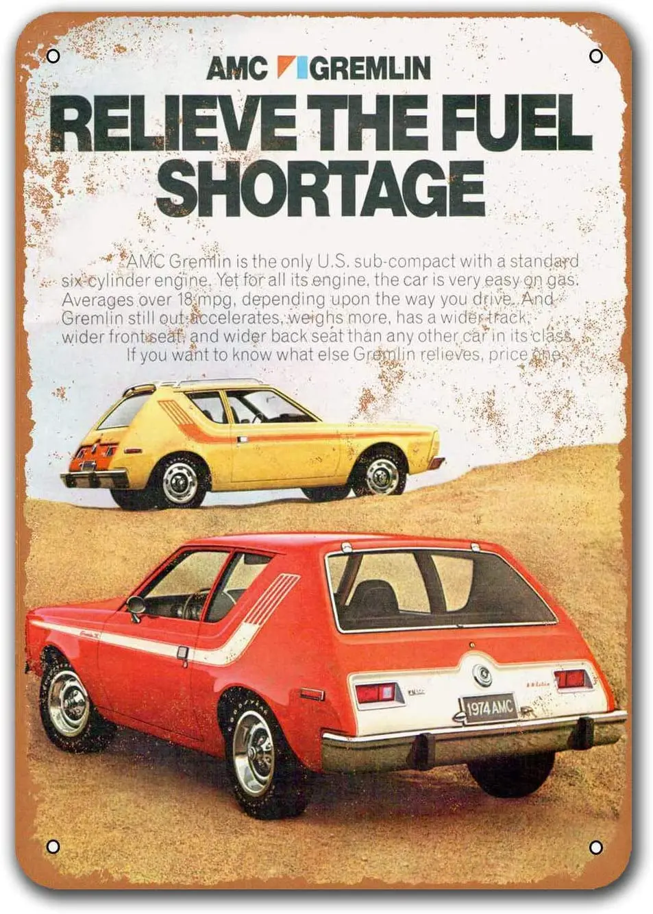 1974 винтажные жестяные знаки AMC Gremlin металлические таблички Sisoso плакат мужская