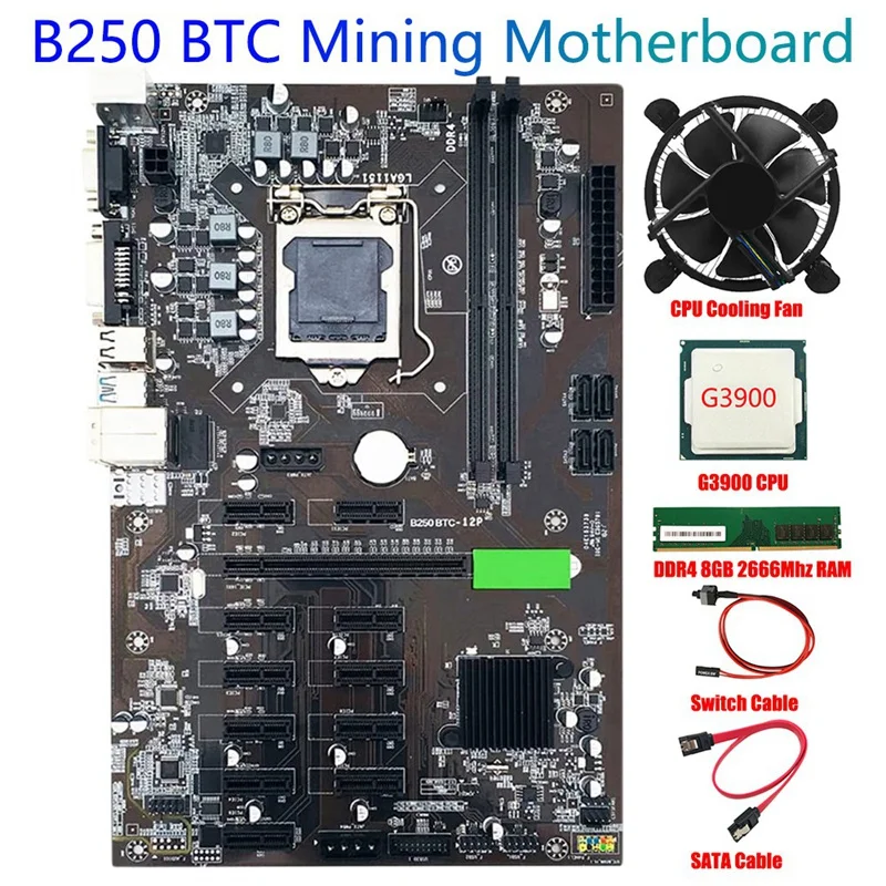 Материнская плата B250 BTC для майнинга USB3.0 LGA1151 с кабелем SATA + коммутационный кабель
