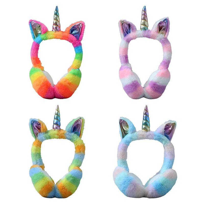 Теплые наушники с единорогом для девочек зимние меховые женщин аксессуары