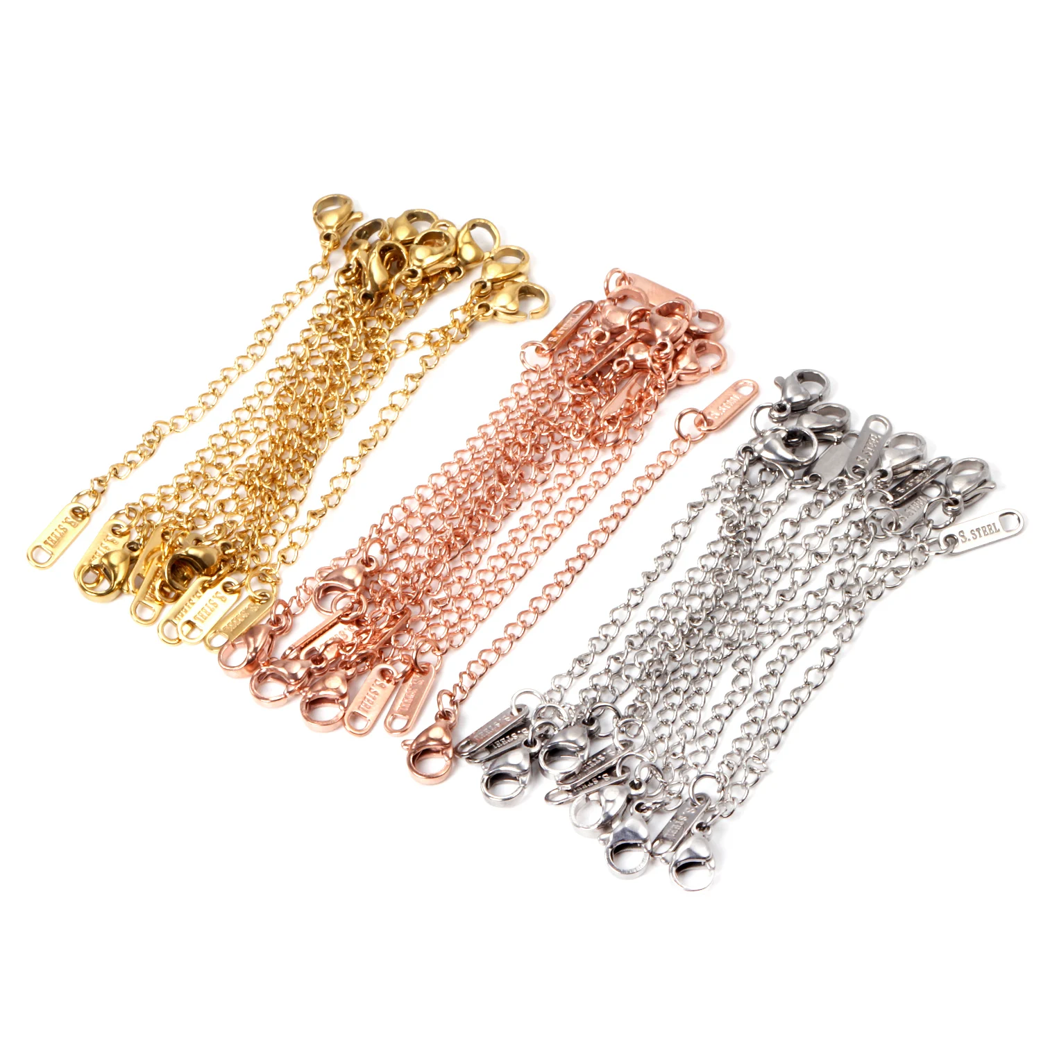 

ASON 10pcs/lots Stainless Steel Chains Extenders Gold Silver Color 5cm Tags Extension Lobster Clasps Connector For Bracelet