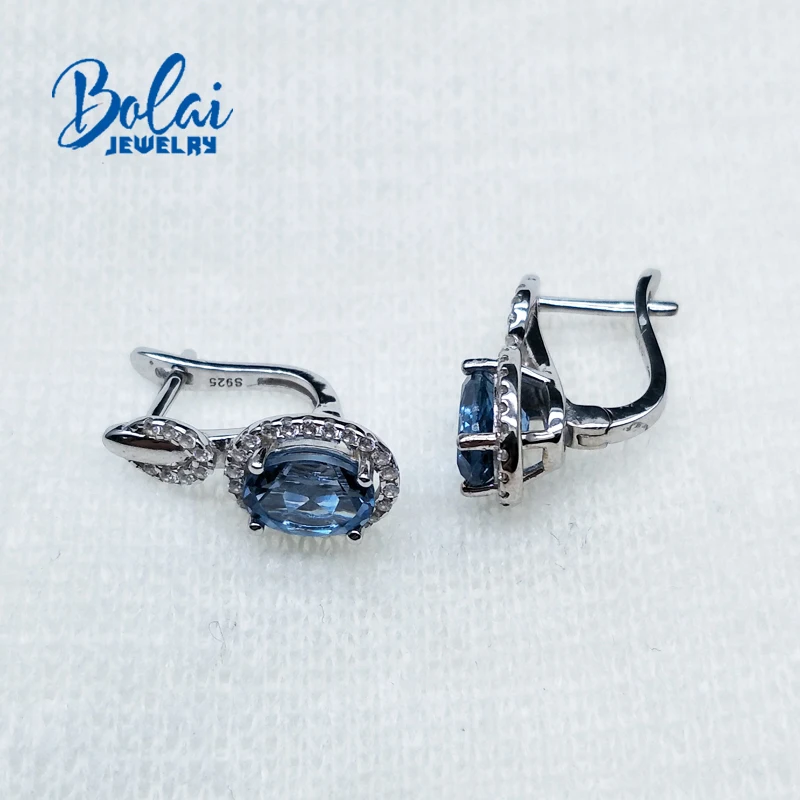 Bolaijewelry, нано серьги с голубым топазом созданный драгоценный камень элегантный дизайн стерлингового серебра 925 ювелирные украшения для девочек партии, повседневная одежда